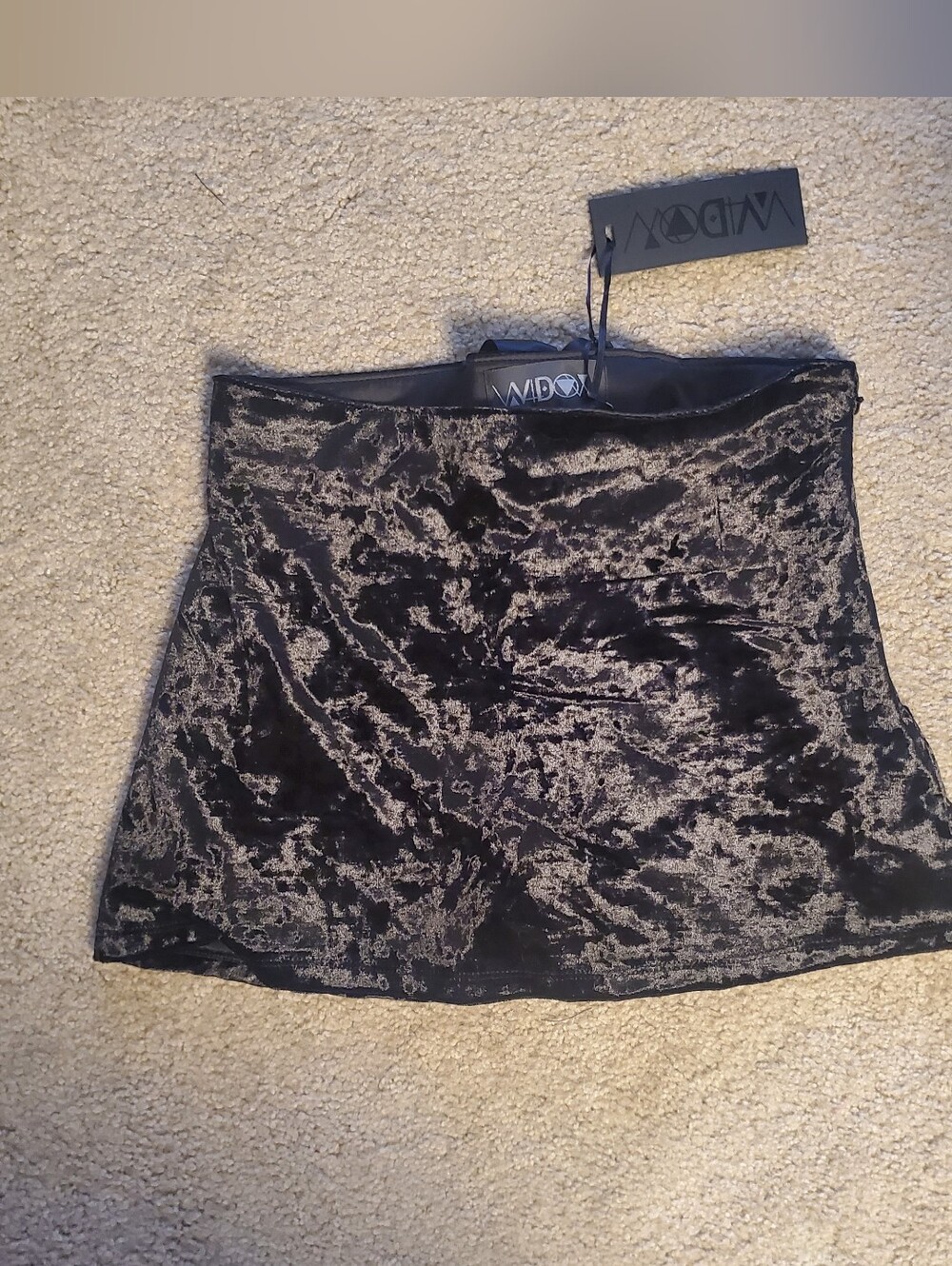 NWT Dolls Kill WIDOW Black Crushed Velvet Mini Skirt w/lace-up Back Size XS